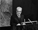 9 December 1968 Special Meeting of the General Assembly to mark the twentieth anniversary of the Universal Declaration of Human Rights, New York: Mr. Charles Malik (Lebanon), former President of the General Assembly and representative of Lebanon at the United Nations, addressing the General Assembly.